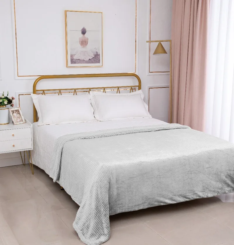 Κουβέρτα με Sherpa Υπέρδιπλη Silk Fashion Damask Light Grey 220x240