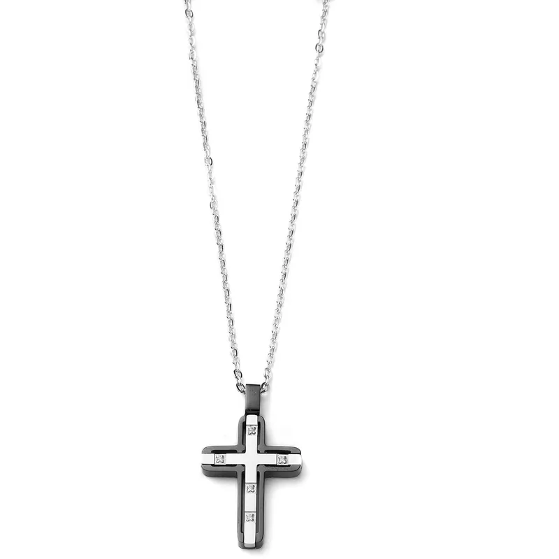 SOVRANI Κολιέ-Σταυρός από Aσήμι 925 Silver & Black J5863