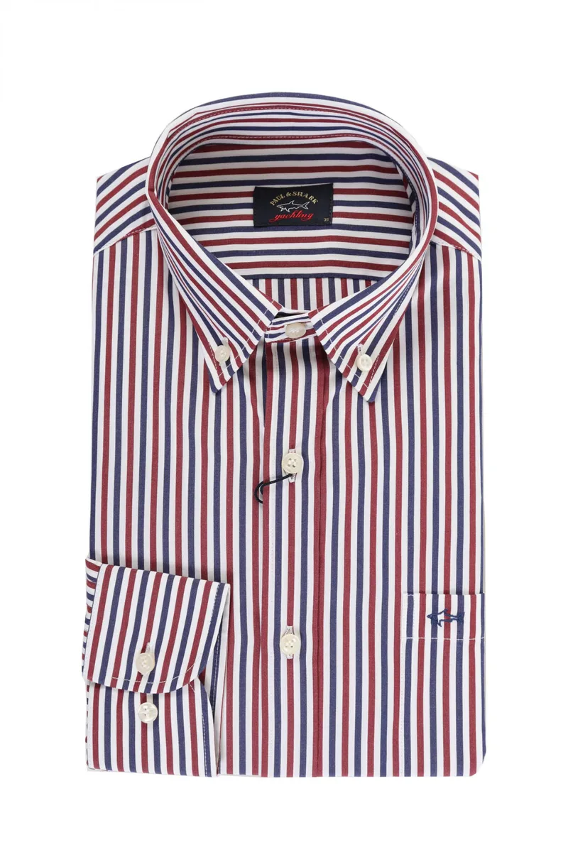PAUL&SΗARK ΠΟΥΚΑΜΙΣΟ ΡΙΓΕ BUTTON DOWN J FIT ΛΕΥΚΟ-ΜΠΛΕ-ΚΟΚΚΙΝΟ
