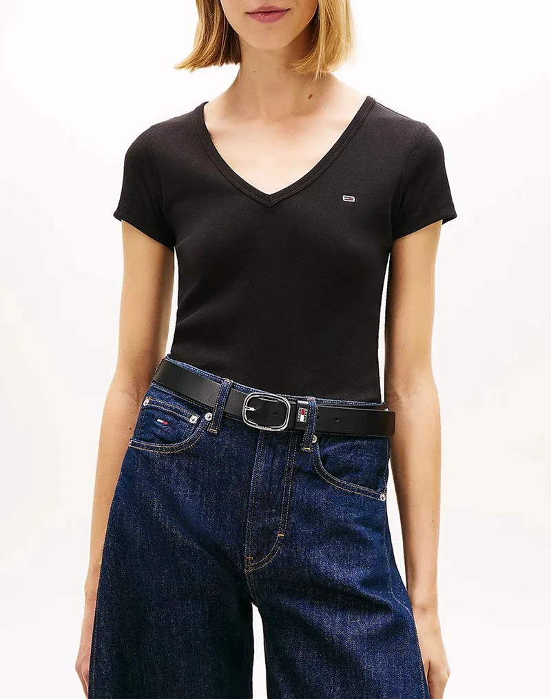 TOMMY JEANS TJW SLIM ESSENTIAL RIB V SS DW0DW17385-BDS Black