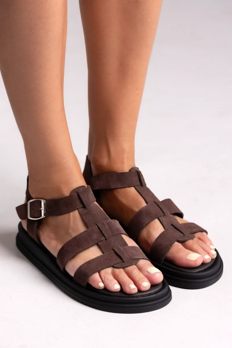 Estil Suede Gladiator Flatform Sandals - 1810NK (Καστορι) - Καφέ