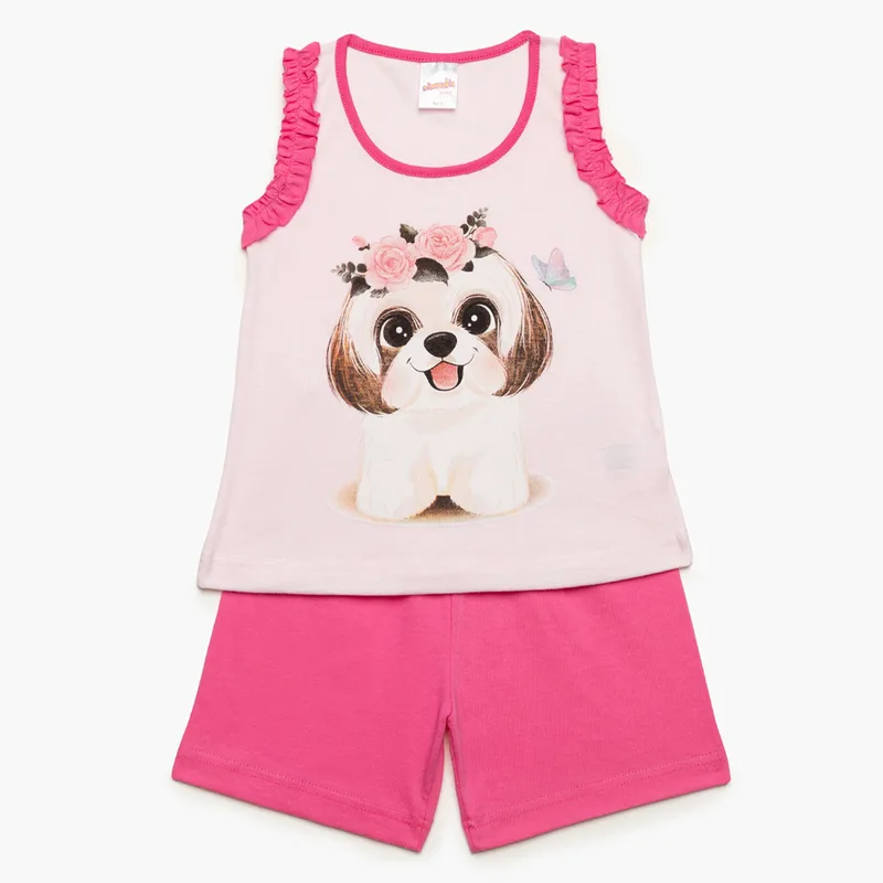 Πιτζάμα Παιδική Καλοκαιρινή Minervakia Puppy 61936-157 Ροζ No3 No3