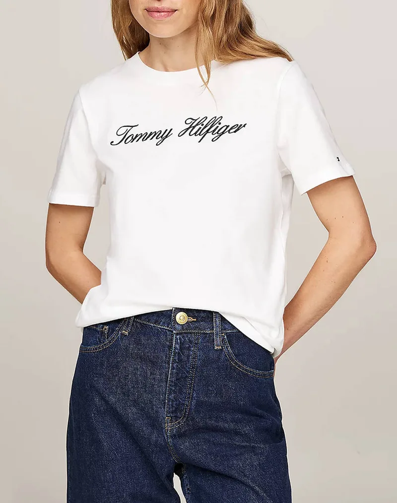 TOMMY HILFIGER NOS SCRIPT REGULAR C-NK SS WW0WW43459-02Z Ecru