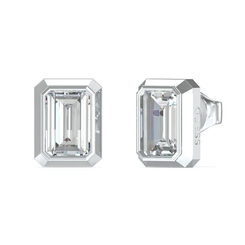 Ατσάλινα σκουλαρίκια σε ορθογώνιο σχήμα Guess 4G Light με πέτρες ζιργκόν JUBE05250JWRHT/U JUBE05250JWRHT/U Ατσάλι