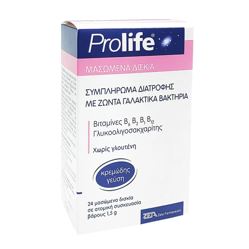 Prolife Probio Συμπλήρωμα Διατροφής με Προβιοτικά, Βιταμίνες Συμπλέγματος Β & Πρεβιοτικά Κατά των Διαταραχών της Εντερικής & Κολπικής Χλωρίδας 24chew.tabs