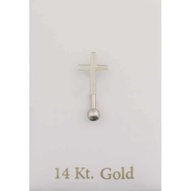 Piercing Σταυρός Μπάρα Ζιργκόν Λευκόχρυσος Κ14 PRC101