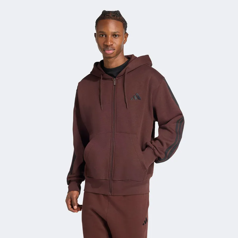 ADIDAS ESSENTIALS 3-STRIPES FLEECE FULL-ZIP HOODIE ΚΟΚΚΙΝΟ