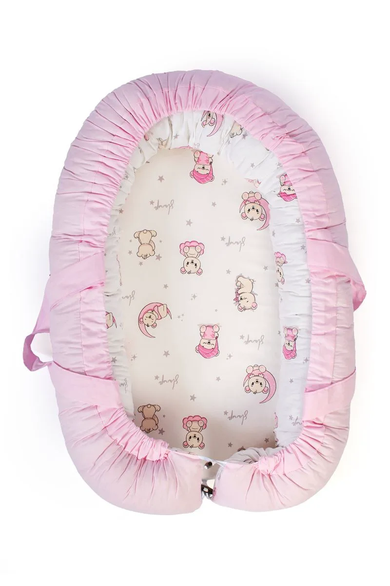 Φωλιά Ύπνου Βαμβακερή 85x60x15εκ. Bear's Nest 04 White-Pink DimCol (Ύφασμα: Βαμβάκι 100%, Χρώμα: Λευκό) - DimCol - 31114058004
