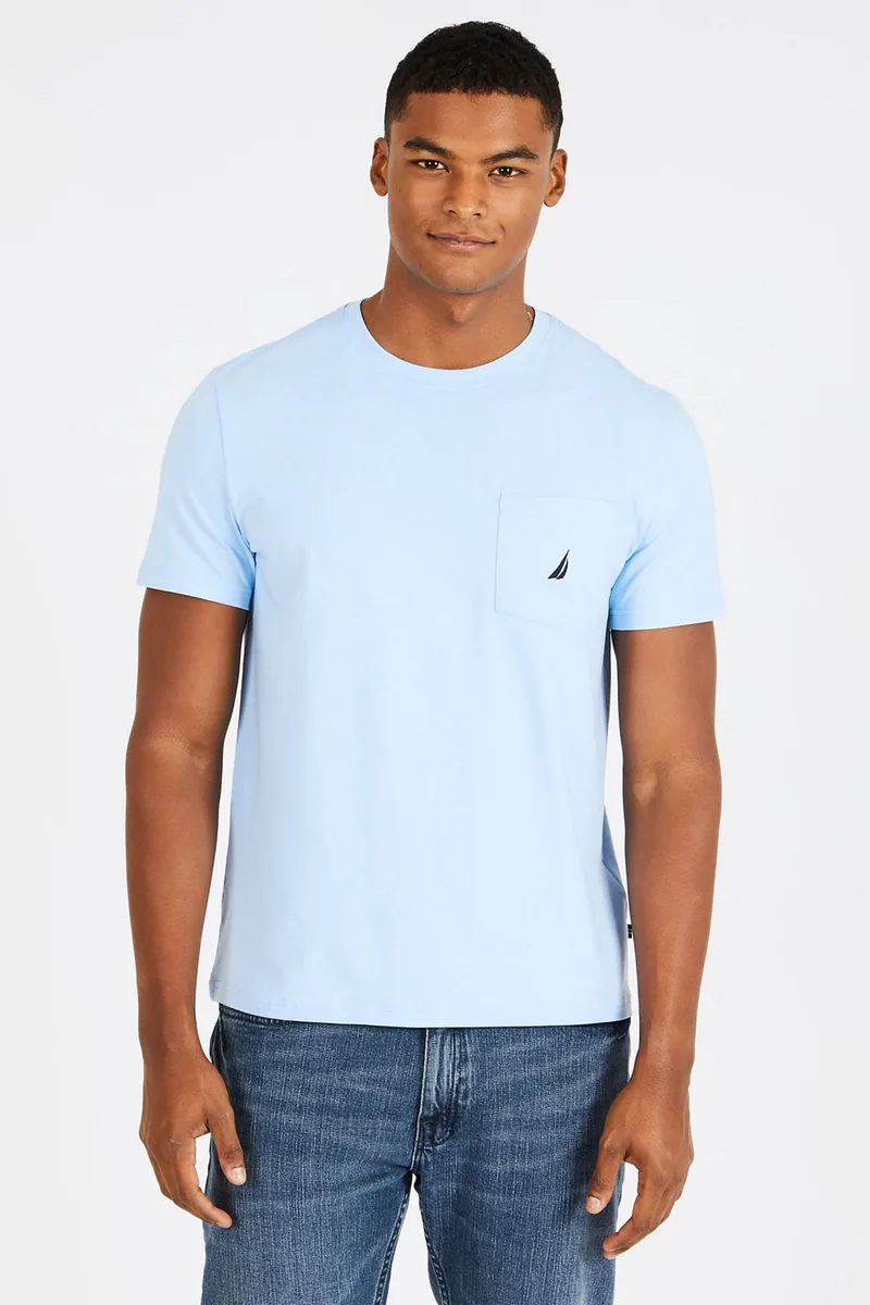 Nautica ανδρικό T-shirt μονόχρωμο με τσέπη και λογότυπο Regular Fit - V41050 Γαλάζιο
