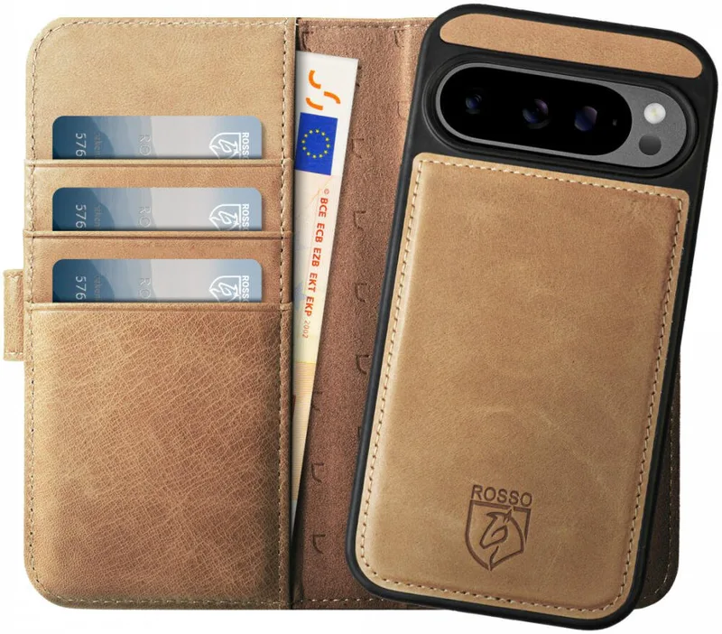 Θήκη Google Pixel 9 / 9 Pro Κόκκινο Elite Δερμάτινο Πορτοφόλι με MagSafe - Light Brown (8719246461804)