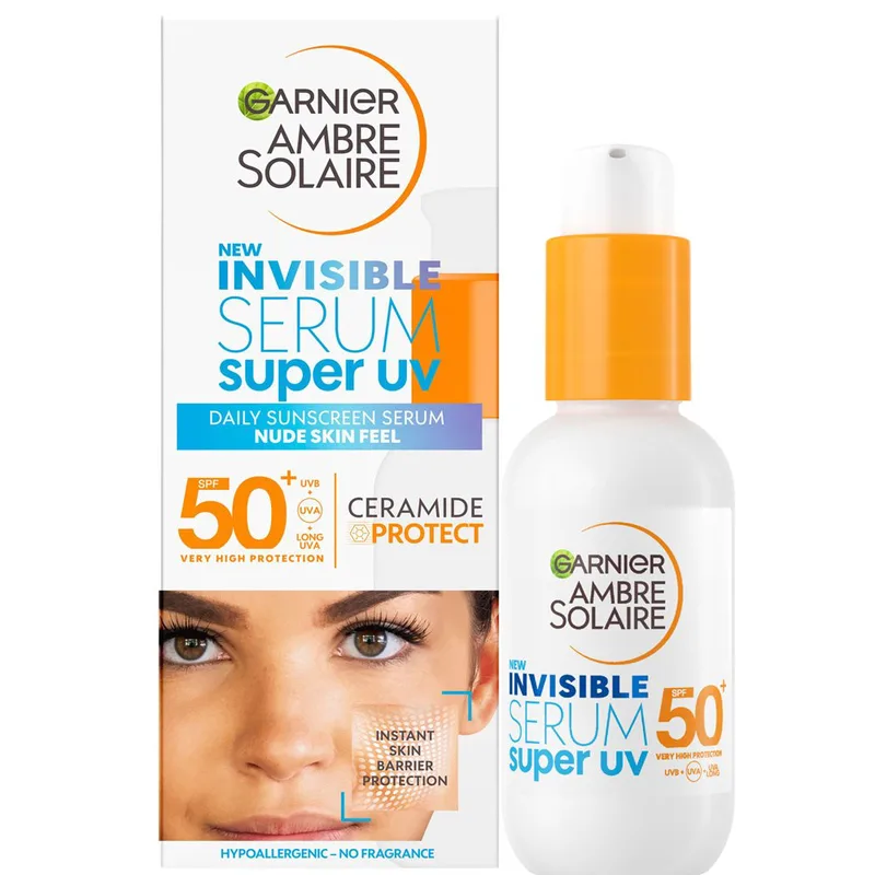 Garnier Anbre Solaire Invisible Serum Super UV Daily Face Sunscreen Spf50+ Αντηλιακός Ορός Προσώπου με Πολύ Υψηλή Προστασία, Κατάλληλος για Ευαίσθητες Επιδερμίδες 30ml