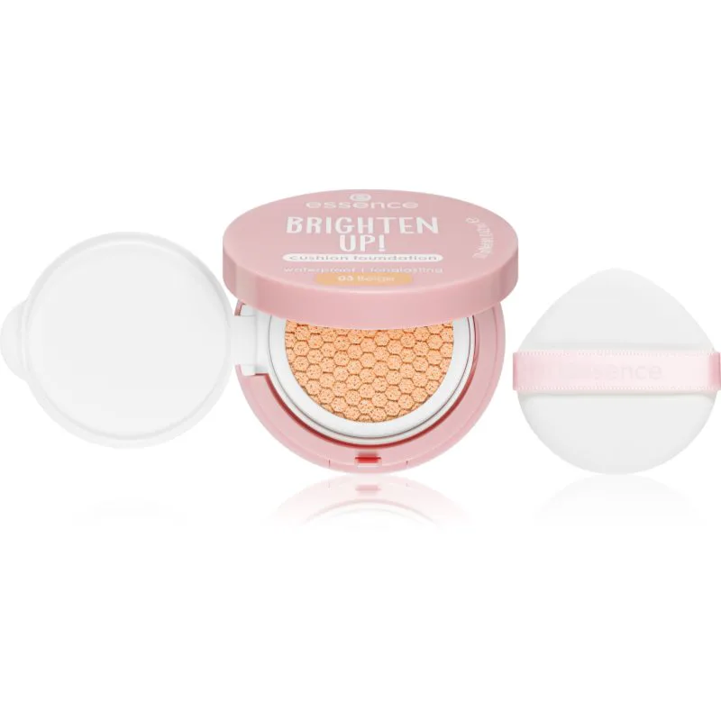 essence BRIGHTEN UP! Cushion Foundation μεικ απ σε σφουγγαράκι απόχρωση 03 Μπεζ 12 γρ