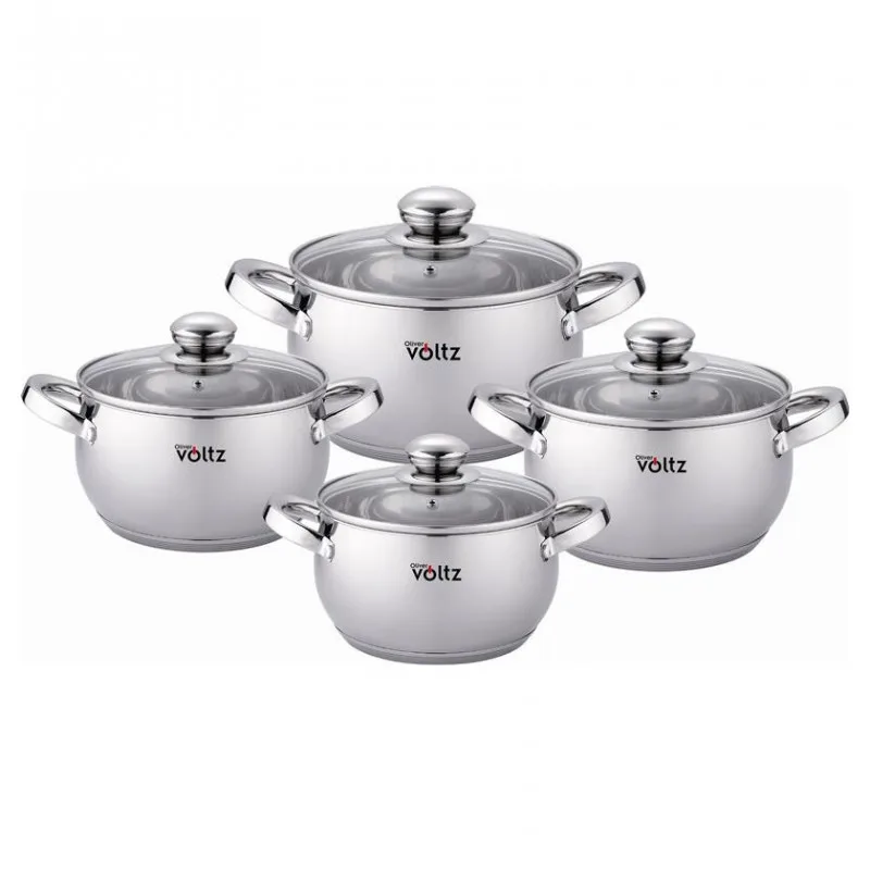 Σετ κατσαρόλας Oliver Voltz OV51210G8B, 8 τεμαχίων, πολυστρωματικός πυθμένας, επαγωγής, ανοξείδωτο ατσάλι, ασημί