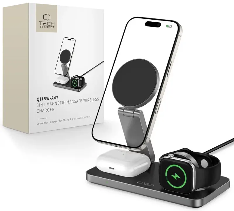 Tech-Protect 3in1 Magnetic Magsafe Wireless Charger 15W Black (W-A47)