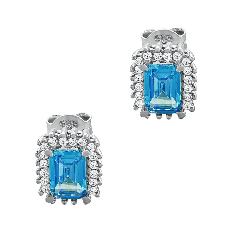 Σκουλαρίκια με Βlue Topaz Από Λευκό Χρυσό Κ14 SK114086