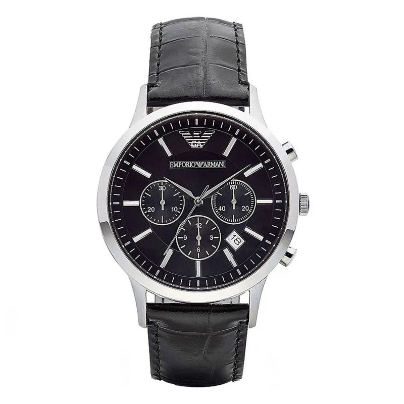 EMPORIO ARMANI Chronograph Black Leather Strap AR2447