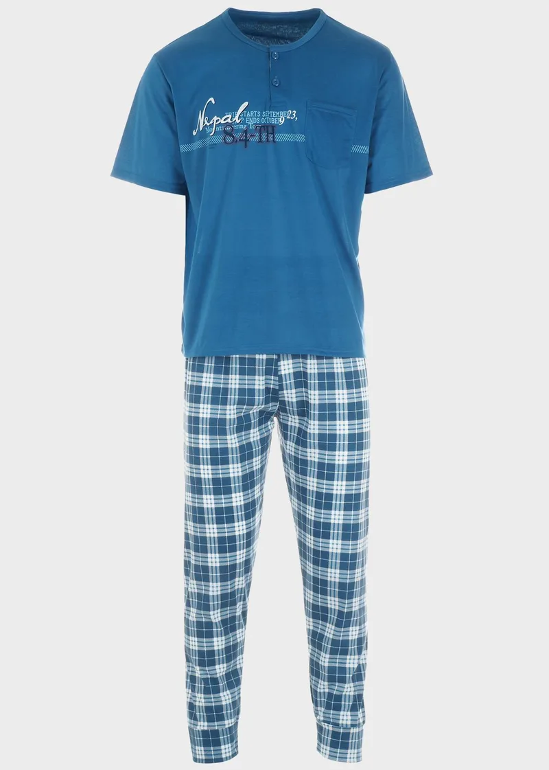 Ανδρική πιτζάμα κοντό μανίκι all print παντελόνι.Homewear Collection. ΠΕΤΡΟΛ