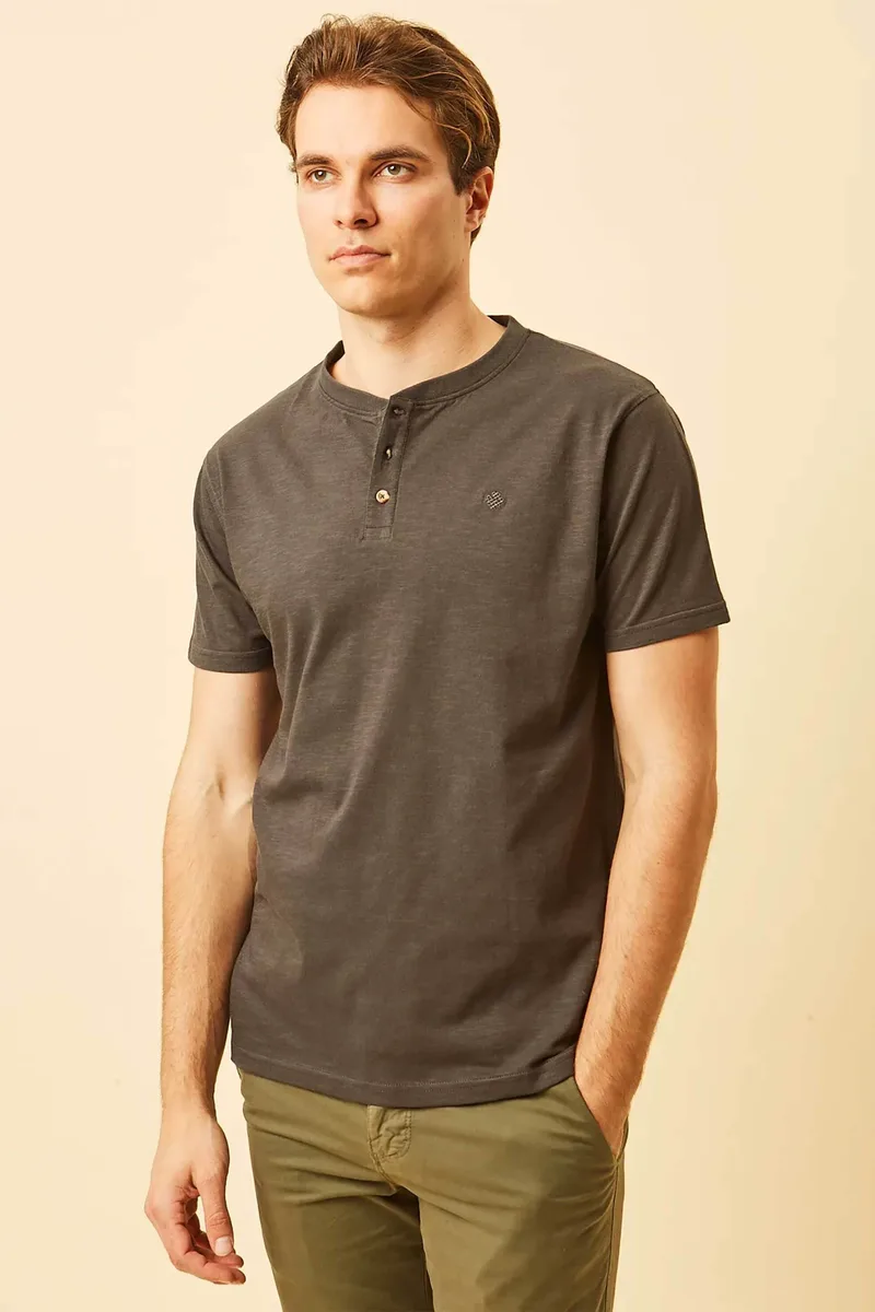 DORS ανδρική μπλούζα henley με κεντημένο λογότυπο Regular Fit - 1140021.C03 Ανθρακί
