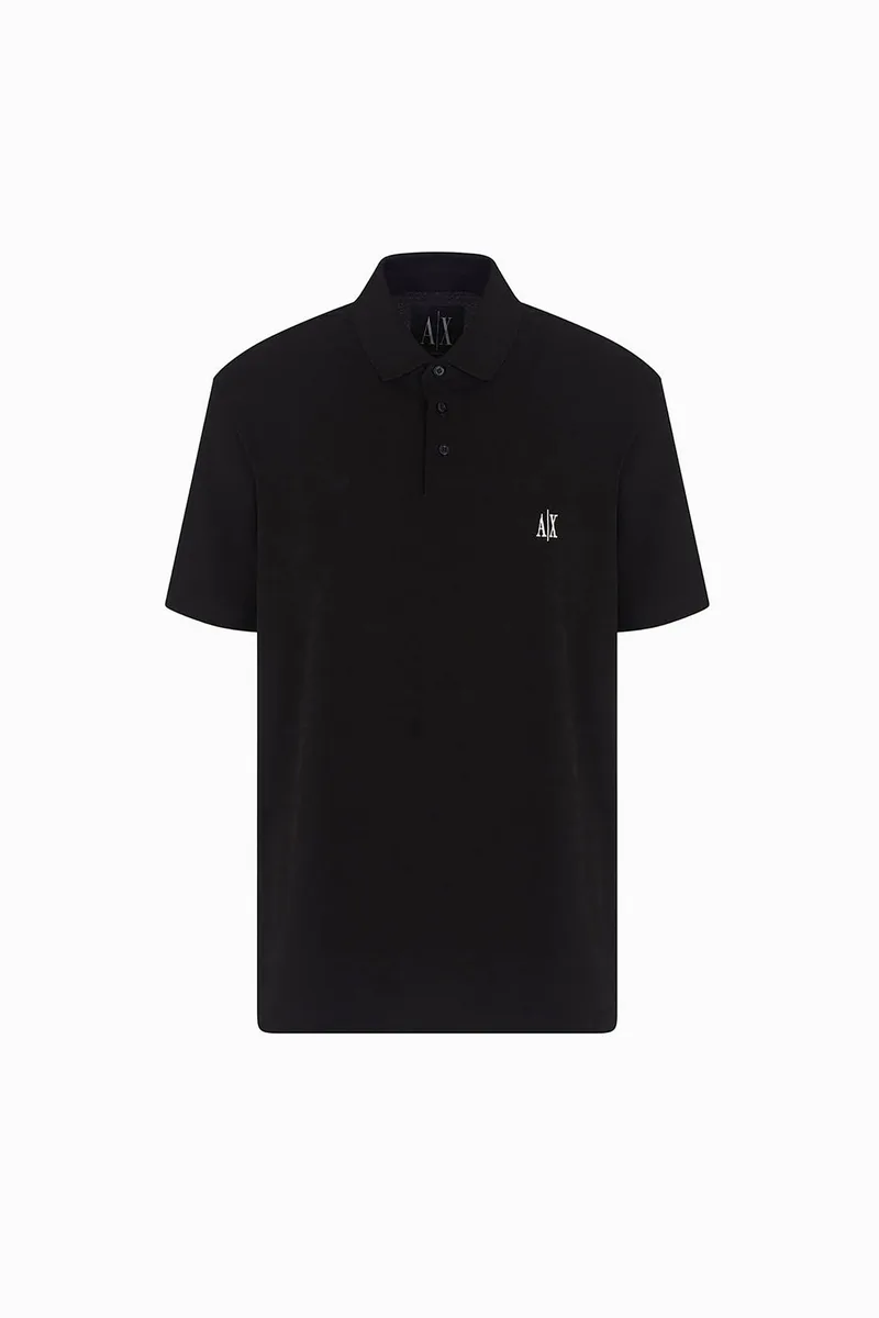 Armani Exchange ανδρική μπλούζα πόλο μονόχρωμη με ανάγλυφο λογότυπο Regular Fit - XM000367AF13022 Μαύρο