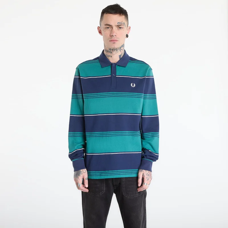 T-shirt FRED PERRY Heavyweight Striped Polo Shirt Tennis Blue XL