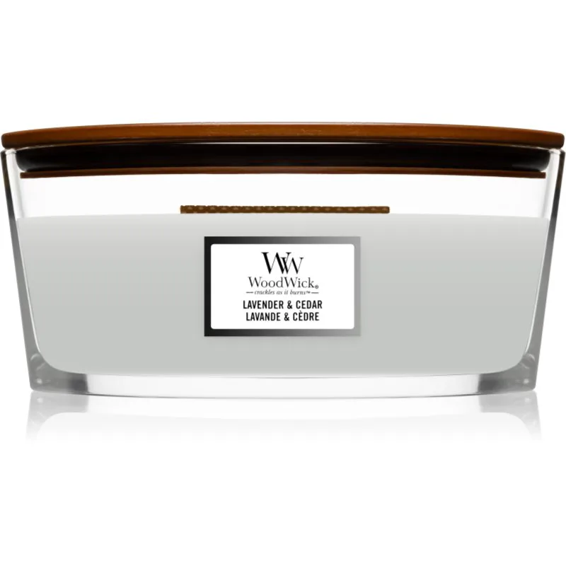 Woodwick Lavender & Cedar αρωματικό κερί με ξύλινο φιτίλι (hearthwick) 453.6 γρ