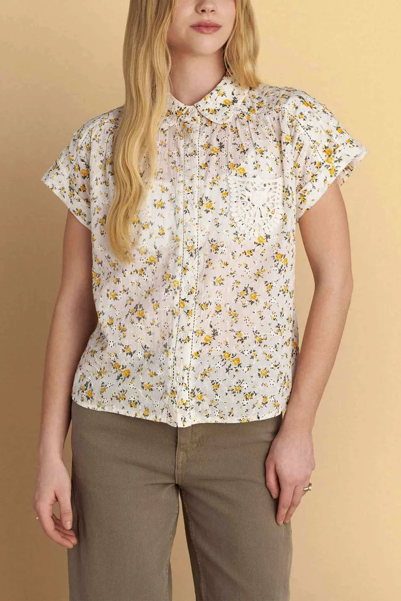 Attrativo γυναικείο πουκάμισο με floral print - 9922964 Μπεζ