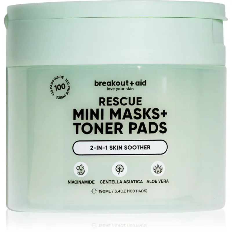breakout + aid Mini Masks+Toner Pads Rescue επιθέματα τόνωσης για να καταπραύνει την επιδερμίδα πρόσωπου 100 τμχ
