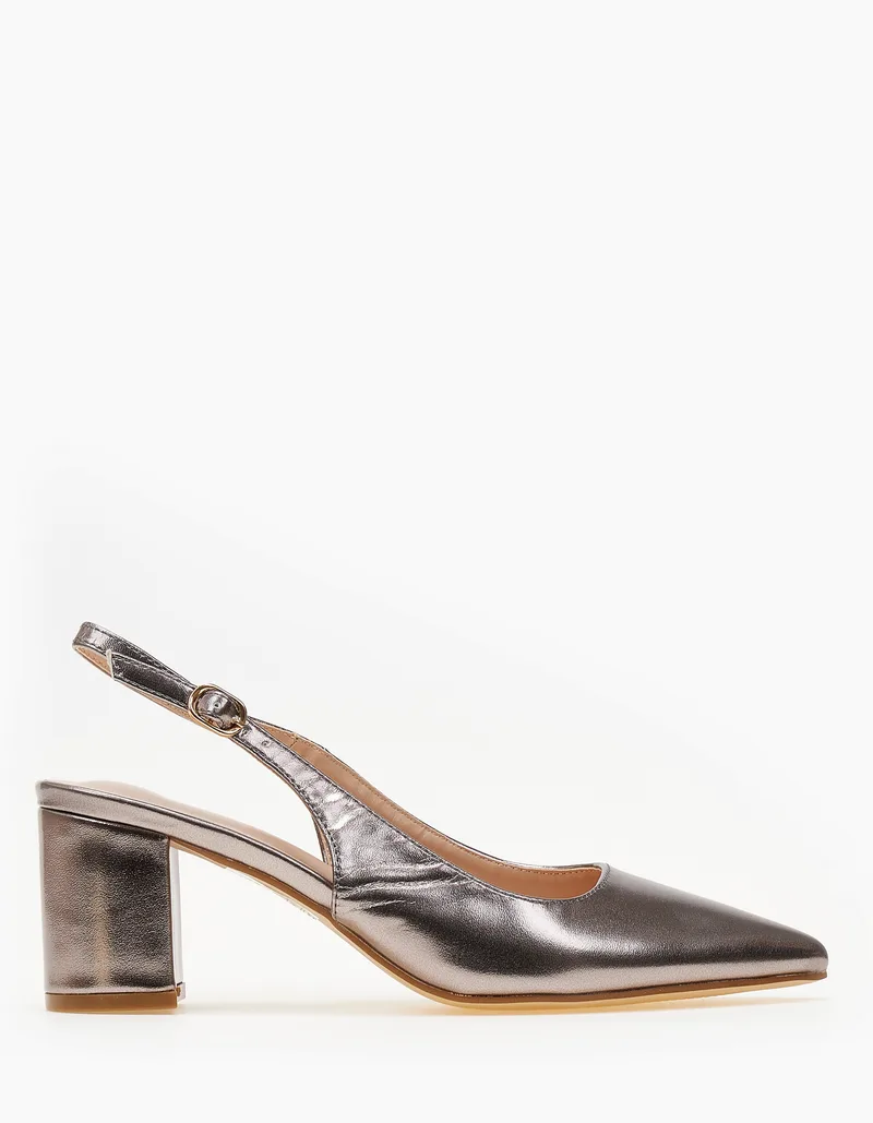 Open heel μυτερές γόβες με χοντρό τακούνι - Γκρι
