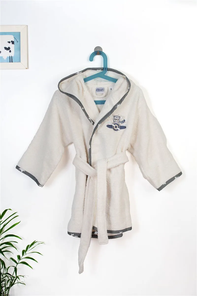 Μπουρνούζι Με Κέντημα kids Aviator 185 Size: 02 Ecru-Grey 100% Cotton