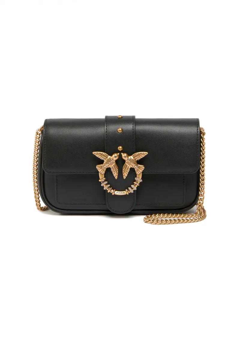 PINKO ΤΣΑΝΤΑΚΙ LOVE POCKET NEW BUCKLE VITELLO SETA ΜΑΥΡΟ