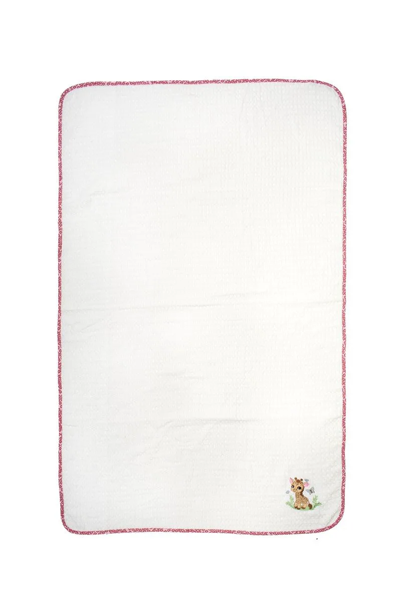Κουβέρτα Πικέ Λίκνου 80x110εκ. Με Κέντημα Giraffe 172 White-Pink DimCol