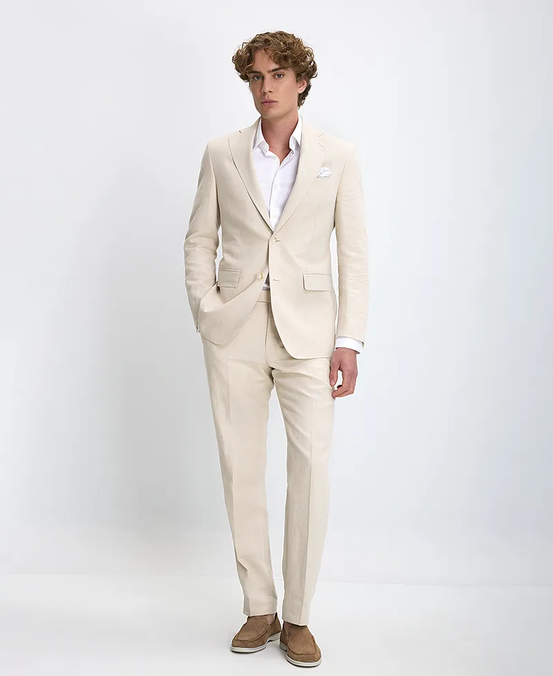 Vardas Ανδρικό Κοστούμι Slim Fit Από Λινό Εκρού