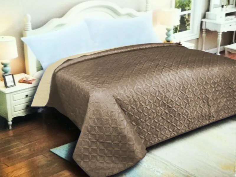 Κουβερλί Υπέρδιπλο Microfiber Διπλής Όψης Ρόμβος Γαρύφαλλο 220x240 - Εκρού