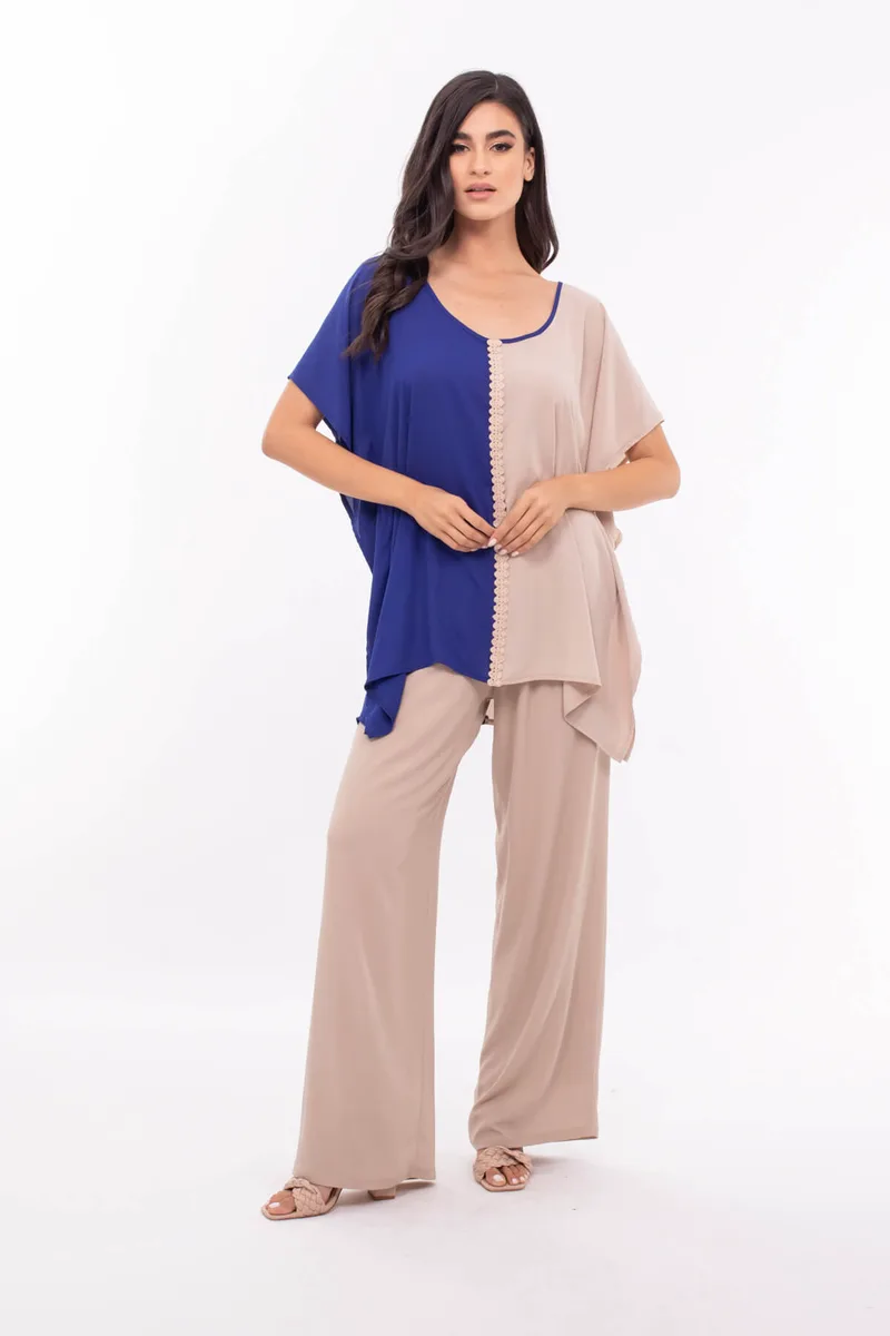 ΠΟΥΚΑΜΙΣΑ PLUS SIZE ΔΙΧΡΩΜΗ ΜΠΛΕ ΡΟΥΑ-ΜΠΕΖ ΜΠΛΕ ΡΟΥΑ