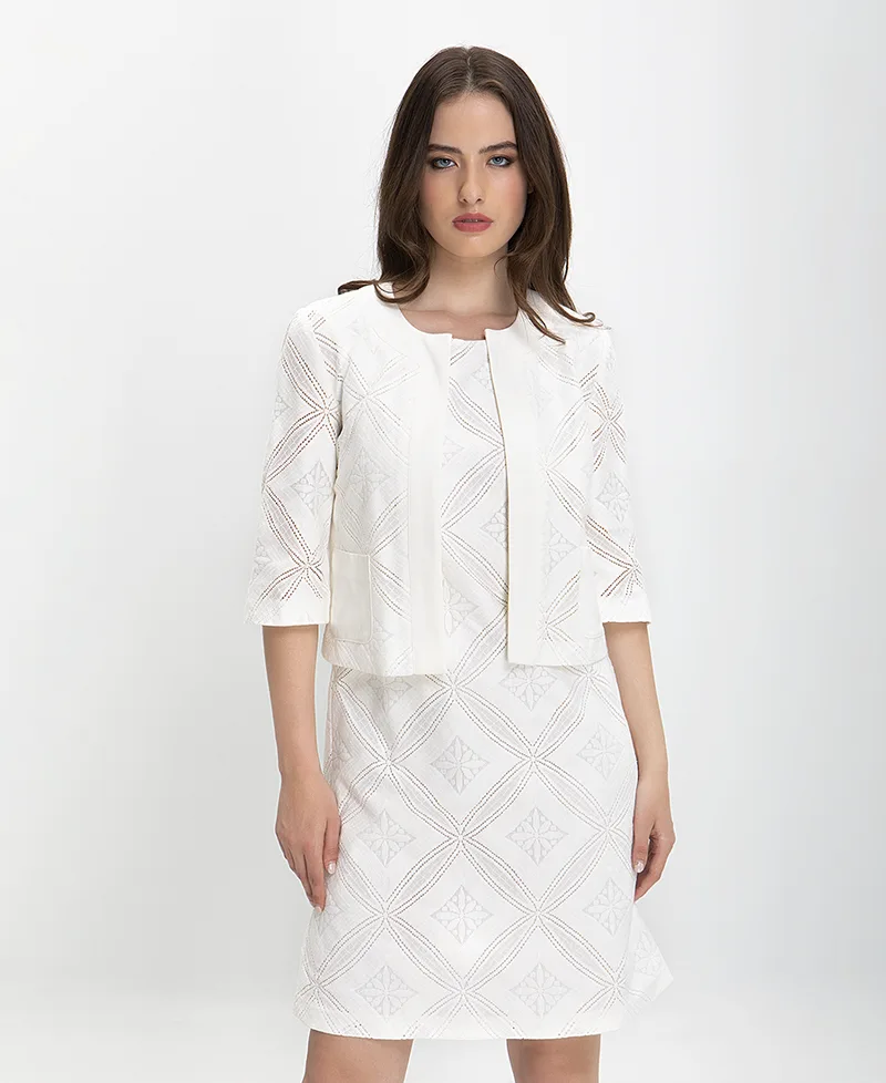Σακάκι Crop Broderie σε Ivory