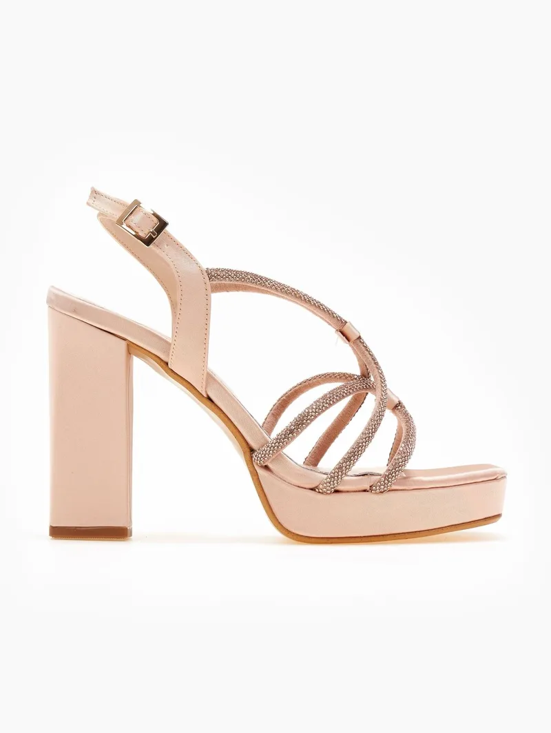 TFP Satin Sandals Rhinestone Crossover - 1702 - Nude