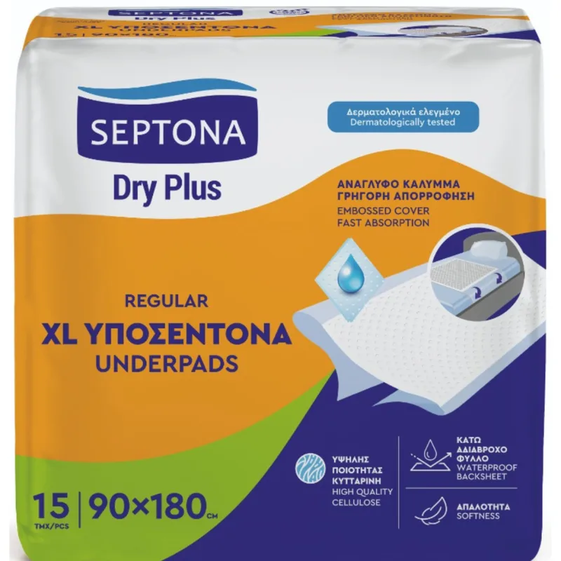 Septona Υποσέντονα Dry Plus XL Μιας Χρήσης 15τεμ (90Χ180)