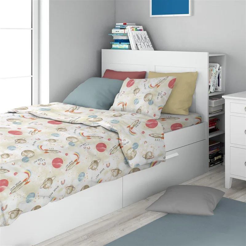Σετ Σεντόνια 2 τμχ Παιδικά Βαμβακερά Μονά 160x240εκ. Spaceship 186 Μπεζ DimCol (Ύφασμα: Βαμβάκι 100%, Τύπος κατωσέντονου: Χωρίς Λάστιχο, Χρώμα: Μπεζ) - DimCol - 32112123046
