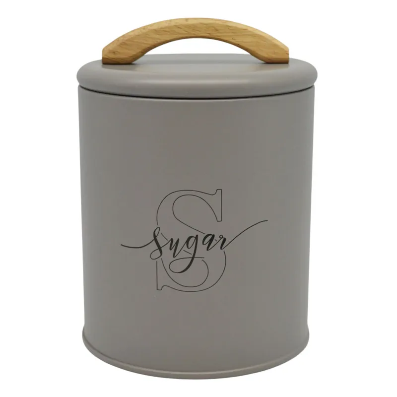 Βάζο Αποθήκευσης Μεταλλικό Taupe Sugar Με Ξύλινη Λαβή 11x15cm