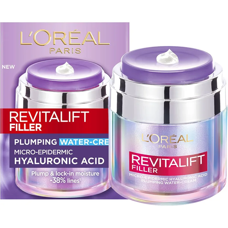 L'Oreal Paris Revitalift Filler Plumping Water Cream Αντιγηραντική, Λεπτόρρευστη Κρέμα Προσώπου για Ενυδάτωση & Λάμψη με Υαλουρονικό Οξύ 50ml