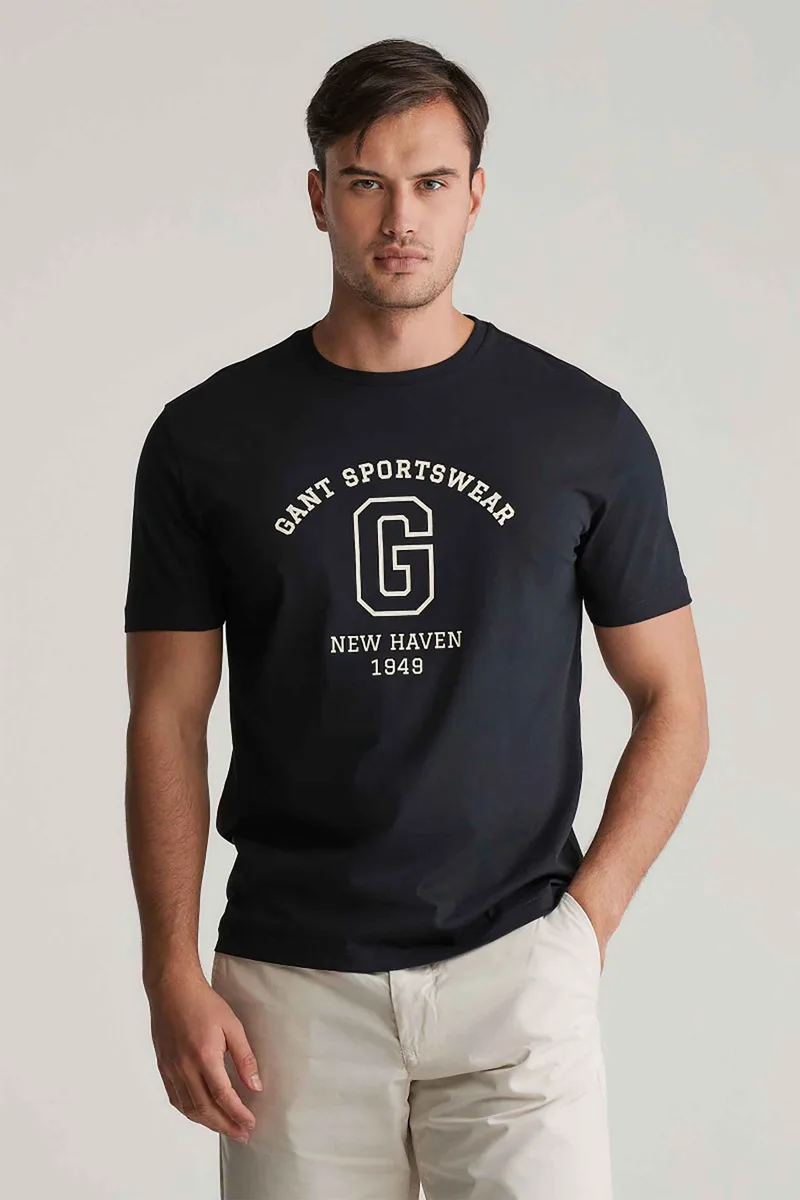 Gant ανδρικό T-shirt με logo print Regular Fit - 2003310 Μαύρο