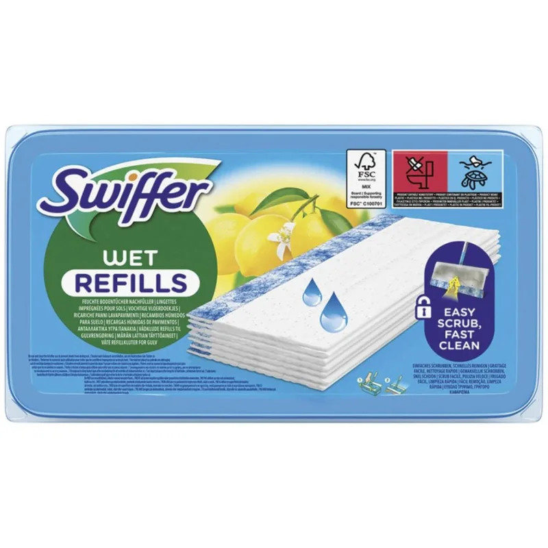 Swiffer Wet Refills Easy Scrub Fast Clean Ανταλλακτικά Υγρά Πανάκια με Άρωμα Λεμόνι 10 Τεμάχια