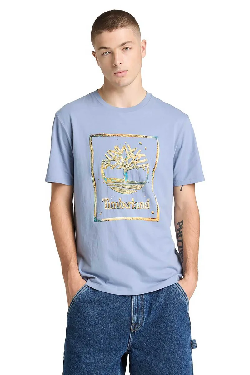 Timberland ανδρικό T-shirt με λογότυπο Regular Fit "Water Stack Logo" - TB0A5MV4B881 Μπλε Ανοιχτό