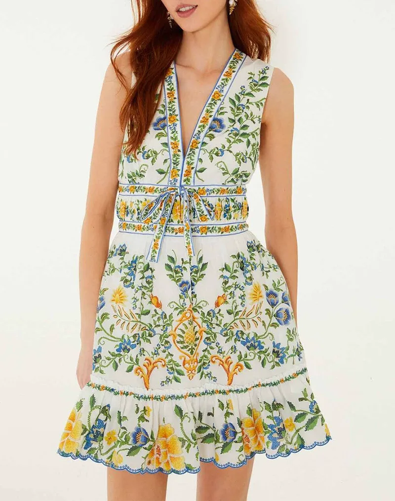 FARM RIO EMILY FLORAL TAPESTRY OFF-WHITE MINI DRESS-EMILY FLORAL TAPESTRY OFF-WHITE 355470-25185-25185 Multi