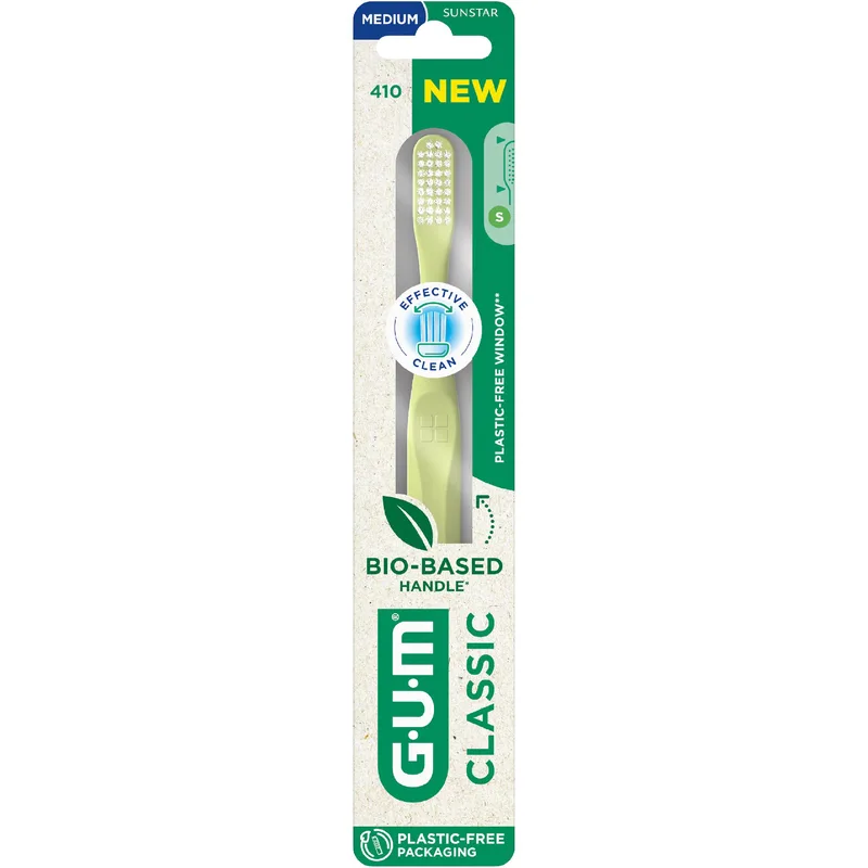 Gum Classic 410 Medium Toothbrush Μέτρια Οδοντόβουρτσα για την Καθημερινή Φροντίδα των Δοντιών & των Ούλων 1 Τεμάχιο - Κίτρινο