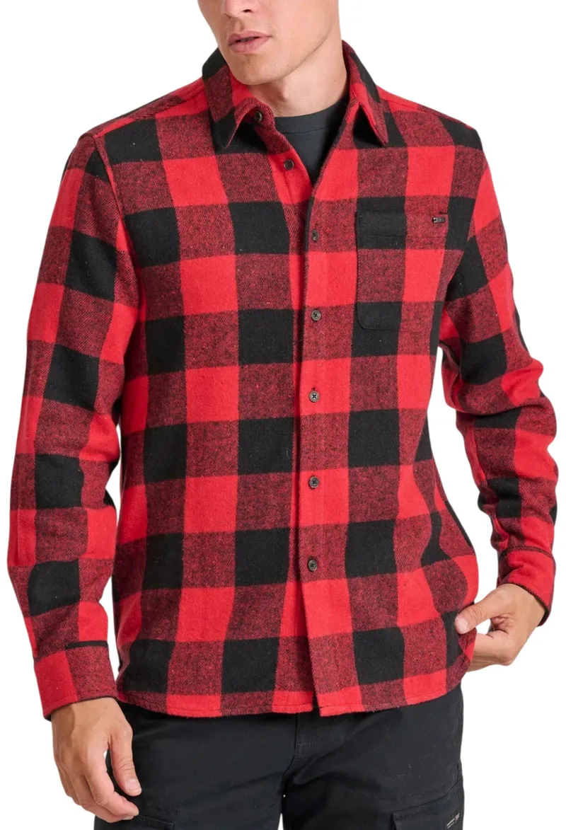 Πουκάμισο Μακρυμάνικο Funky Buddha Flannel Καρό FBM010-055-05-RED Ανδρικό