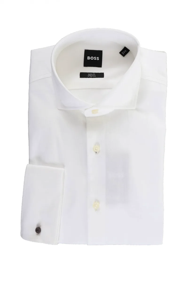BOSS ΠΟΥΚΑΜΙΣΟ ΜΑΝΙΚΕΤΟΚΟΥΜΠΟ SLIM FIT STRETCH H-HANK-SPREAD-DC-212 ΛΕΥΚΟ
