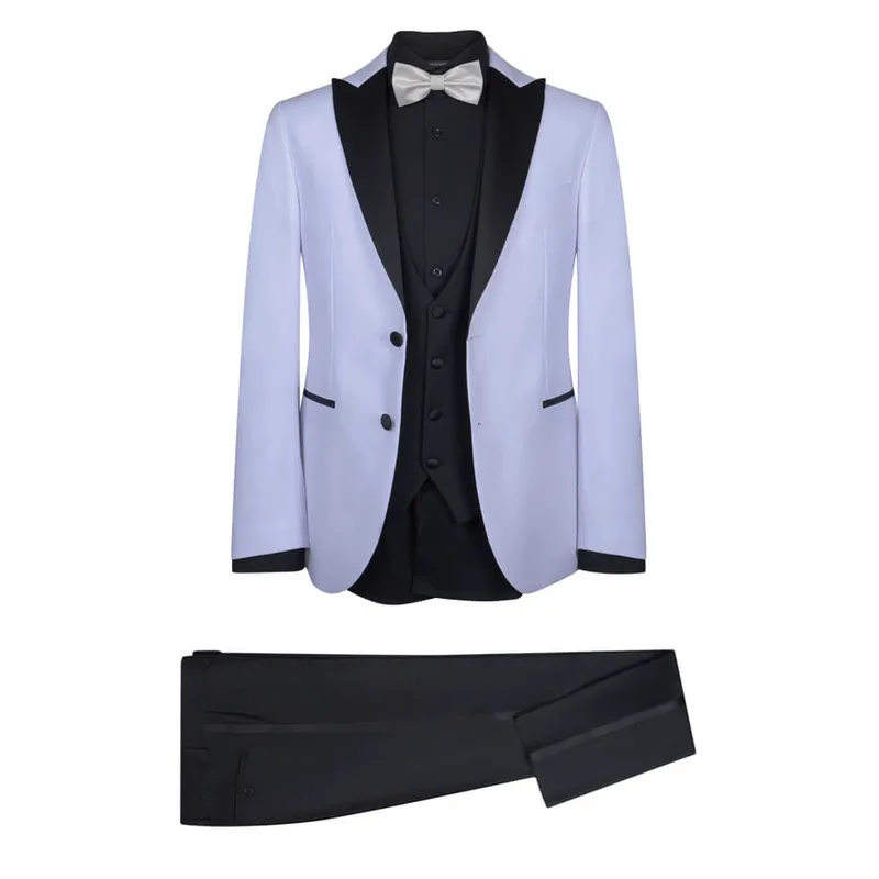 Γαμπριάτικο Tuxedo Λευκό με Shawl Σατέν Πέτο (Modern Fit)