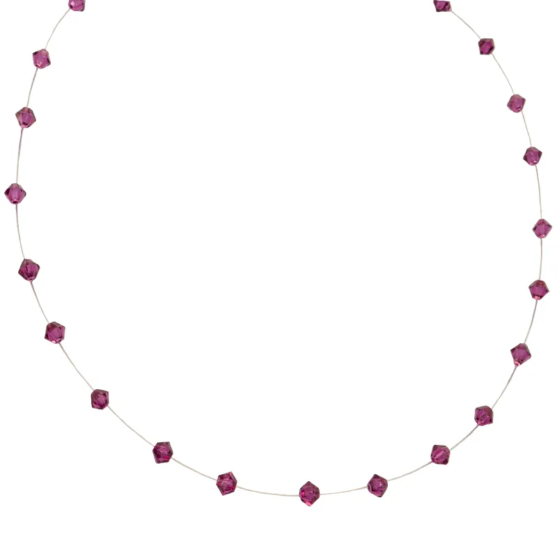 Jt Ασημένιο κολιέ με αυθεντικά Swarovski σε πετονιά Φούξια