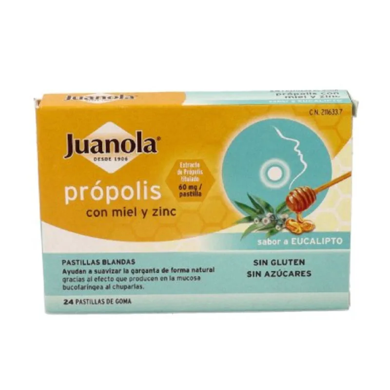 Juanola Propolis Honey and Zinc 24 Chewing Gums Eucalyptus Flavor